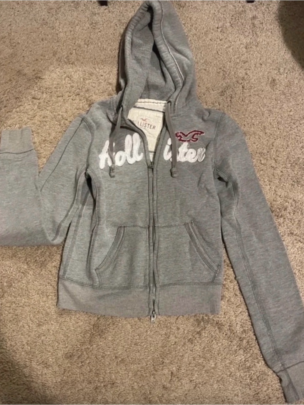 Hollister Vintage Light Gray Zip Hoodie with Embroidered Logo